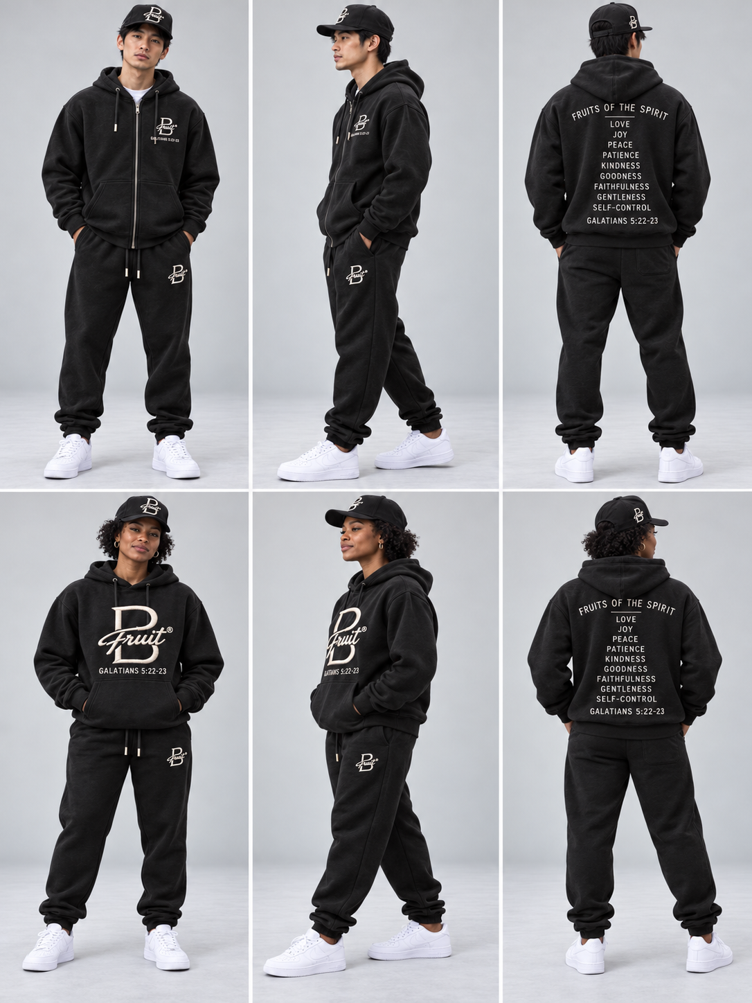 B Fruit black embroidered zip-up sweatsuit design preview